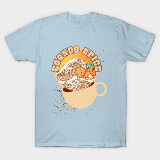 Great Wave of Eggnog Spice. Holiday Coffee Tsunami Cascadia Style T-Shirt by SwagOMart